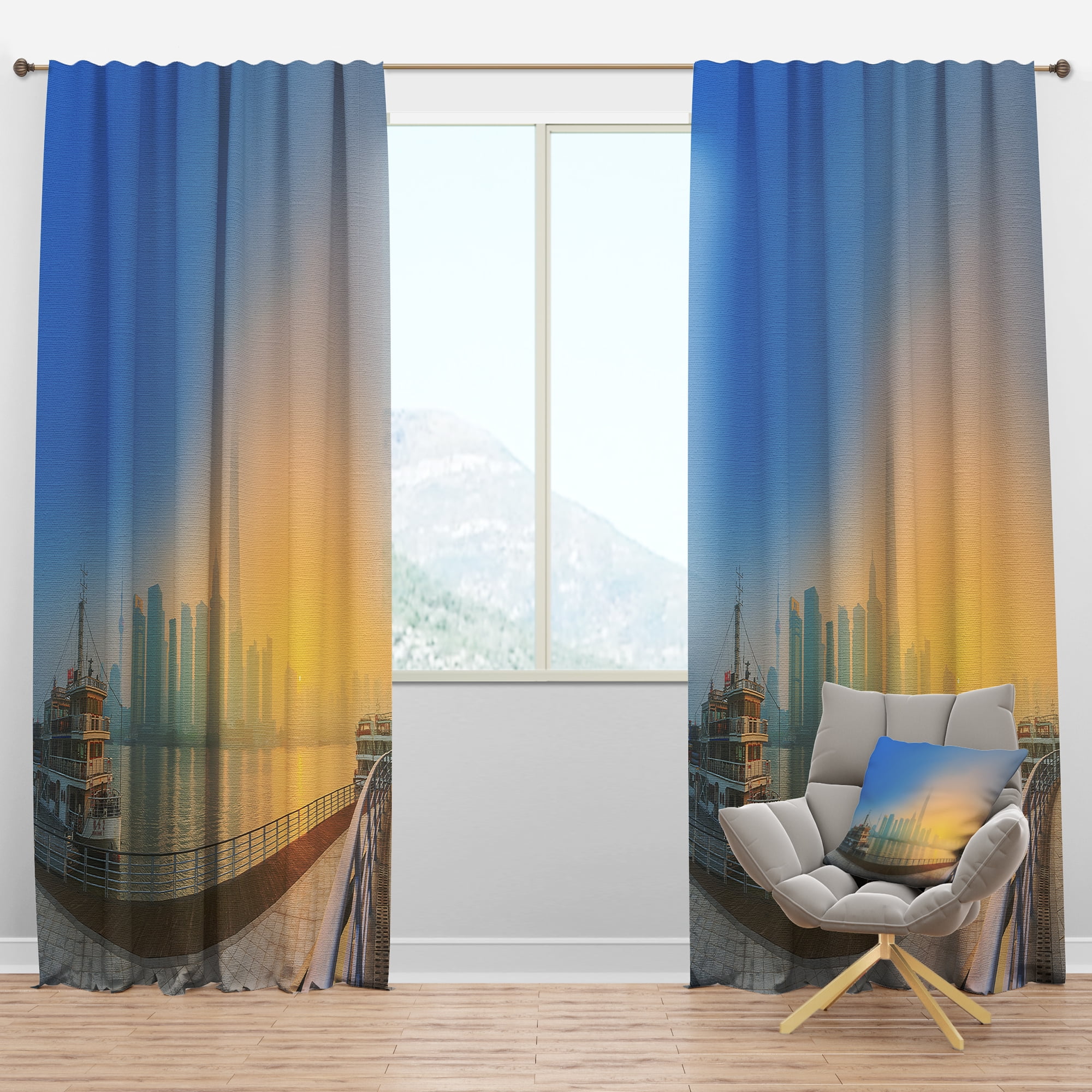 Designart 'Shanghais Night with Lights' Cityscape Blackout Curtain Panel