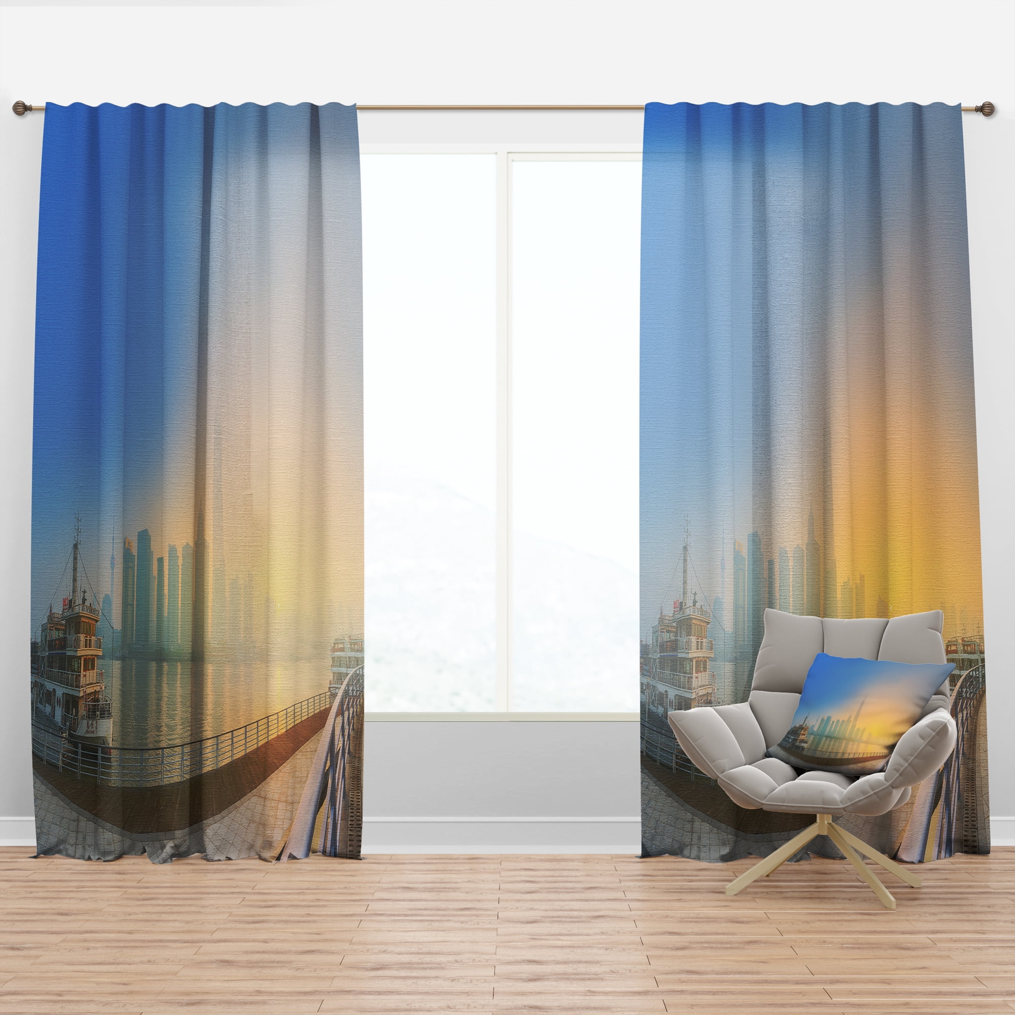 Designart 'Shanghais Night with Lights' Cityscape Curtain Panel