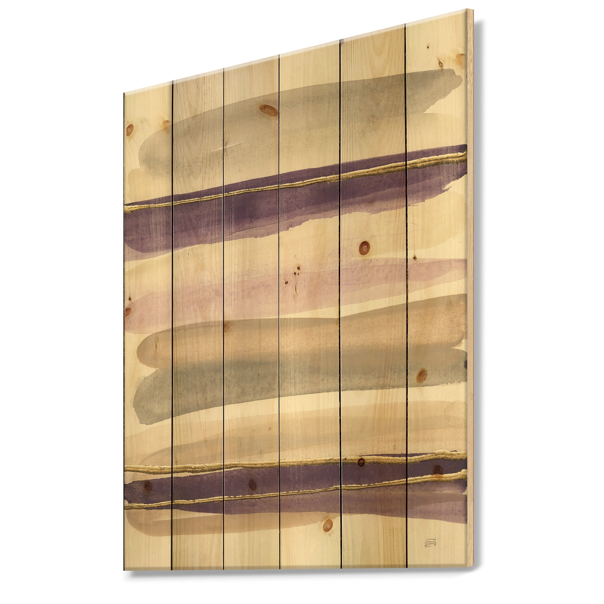 Designart 'Shape of Glam Purple' Shabby Chic Print on Natural Pine Wood