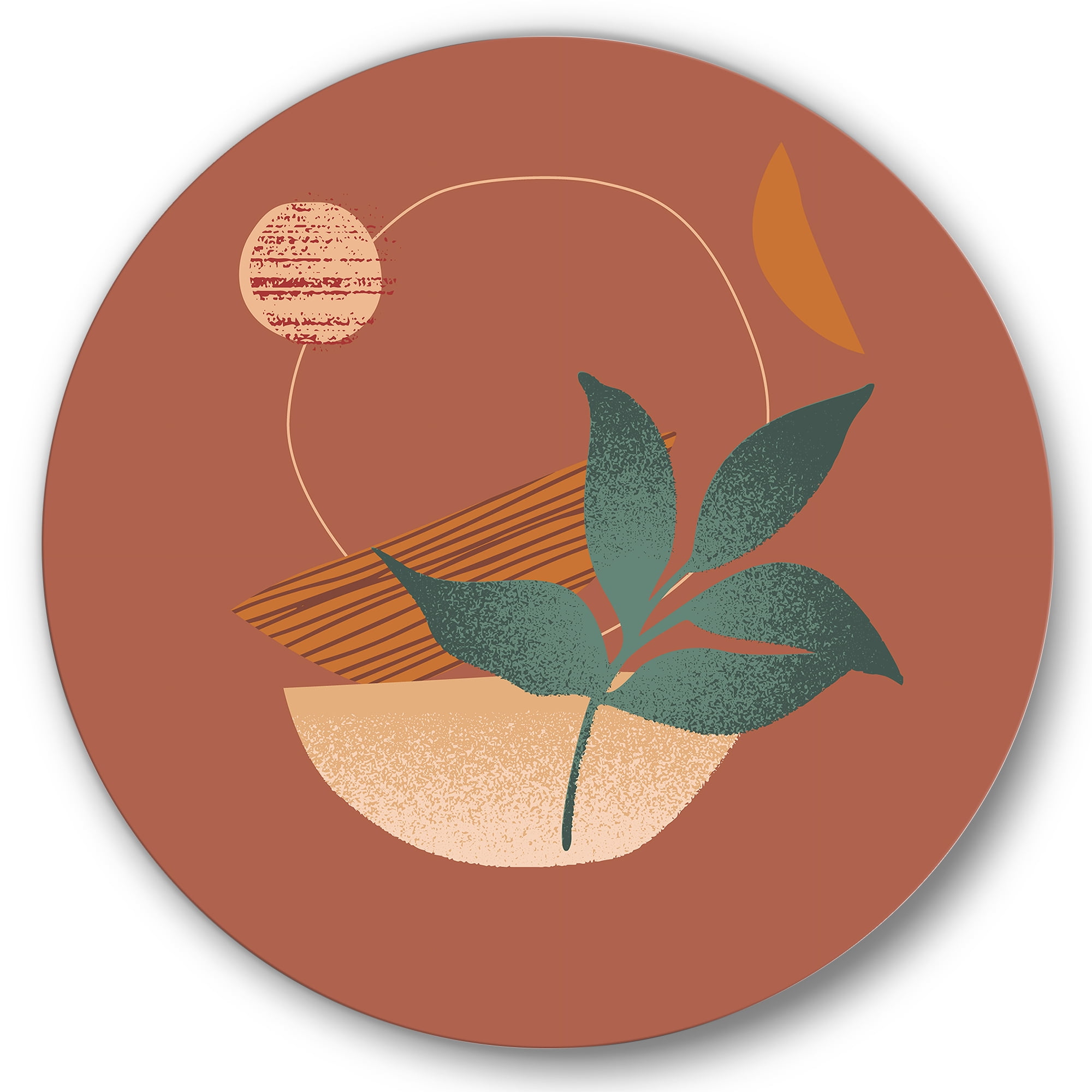 Designart 'Shapes and Tropical Leaf Silhouettes III' Modern Circle Metal Wall Art 29x29 - Disc of 29
