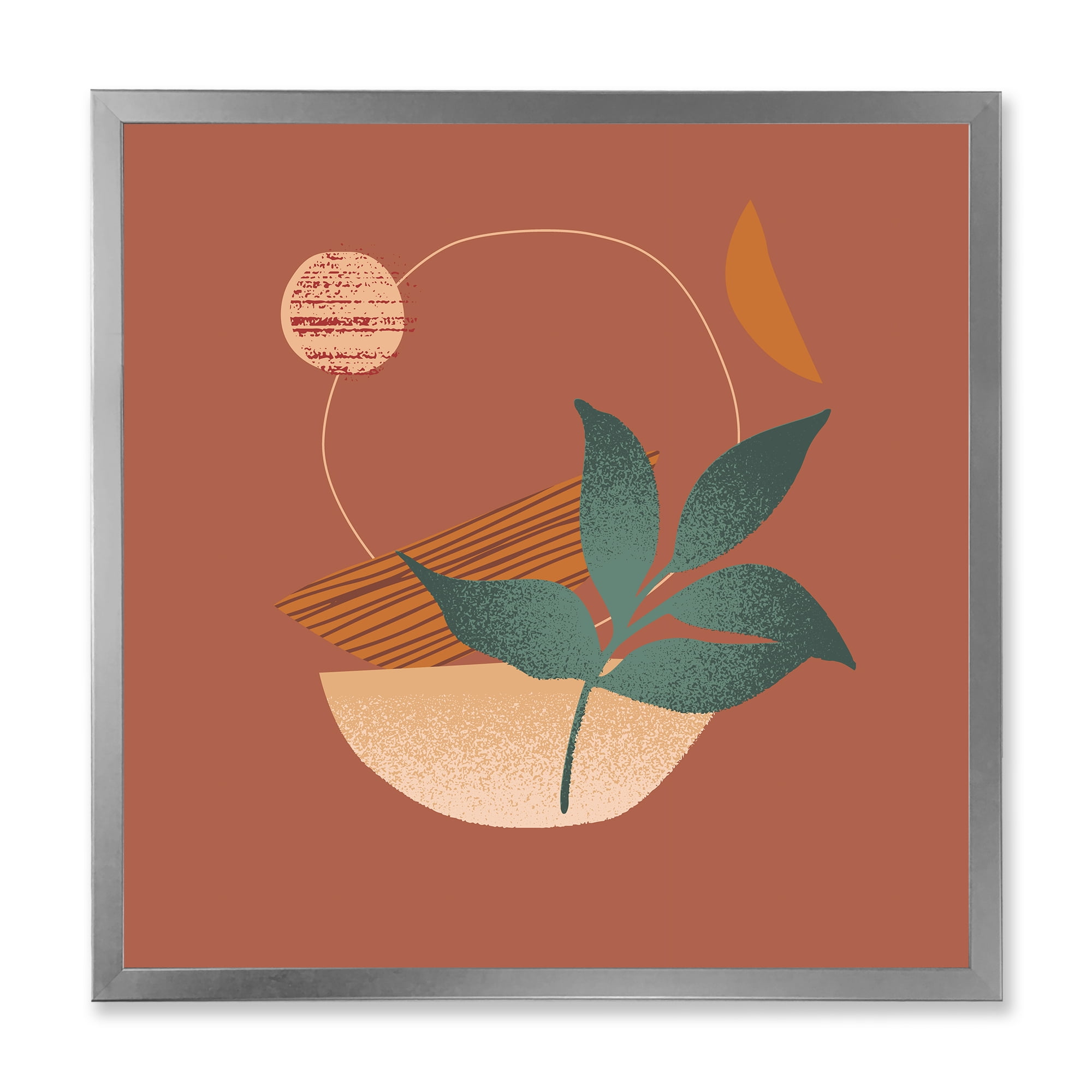 Designart 'Shapes and Tropical Leaf Silhouettes III' Modern Framed Art Print