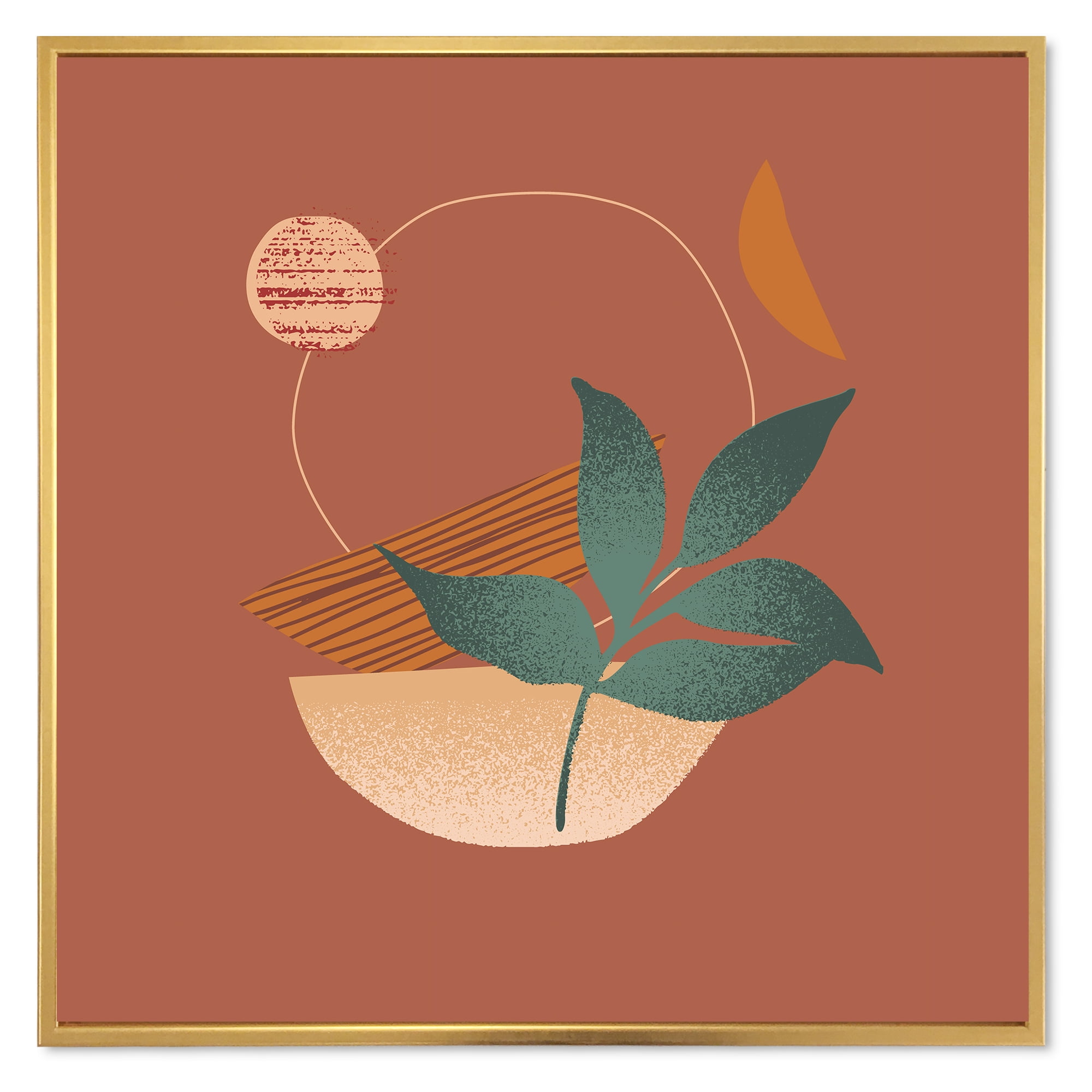 Designart 'Shapes and Tropical Leaf Silhouettes III' Modern Framed Canvas Wall Art Print