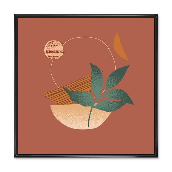Designart 'Shapes and Tropical Leaf Silhouettes III' Modern Framed Canvas Wall Art Print