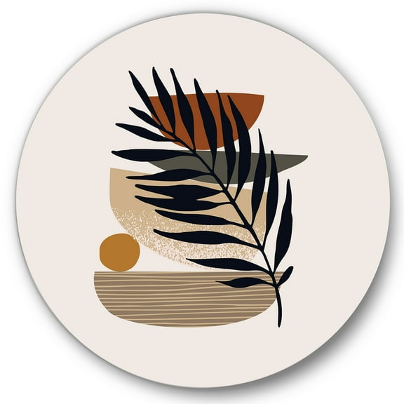 Designart 'Shapes and Tropical Leaf Silhouettes IV' Modern Circle Metal Wall Art 36x36 - Disc of 36