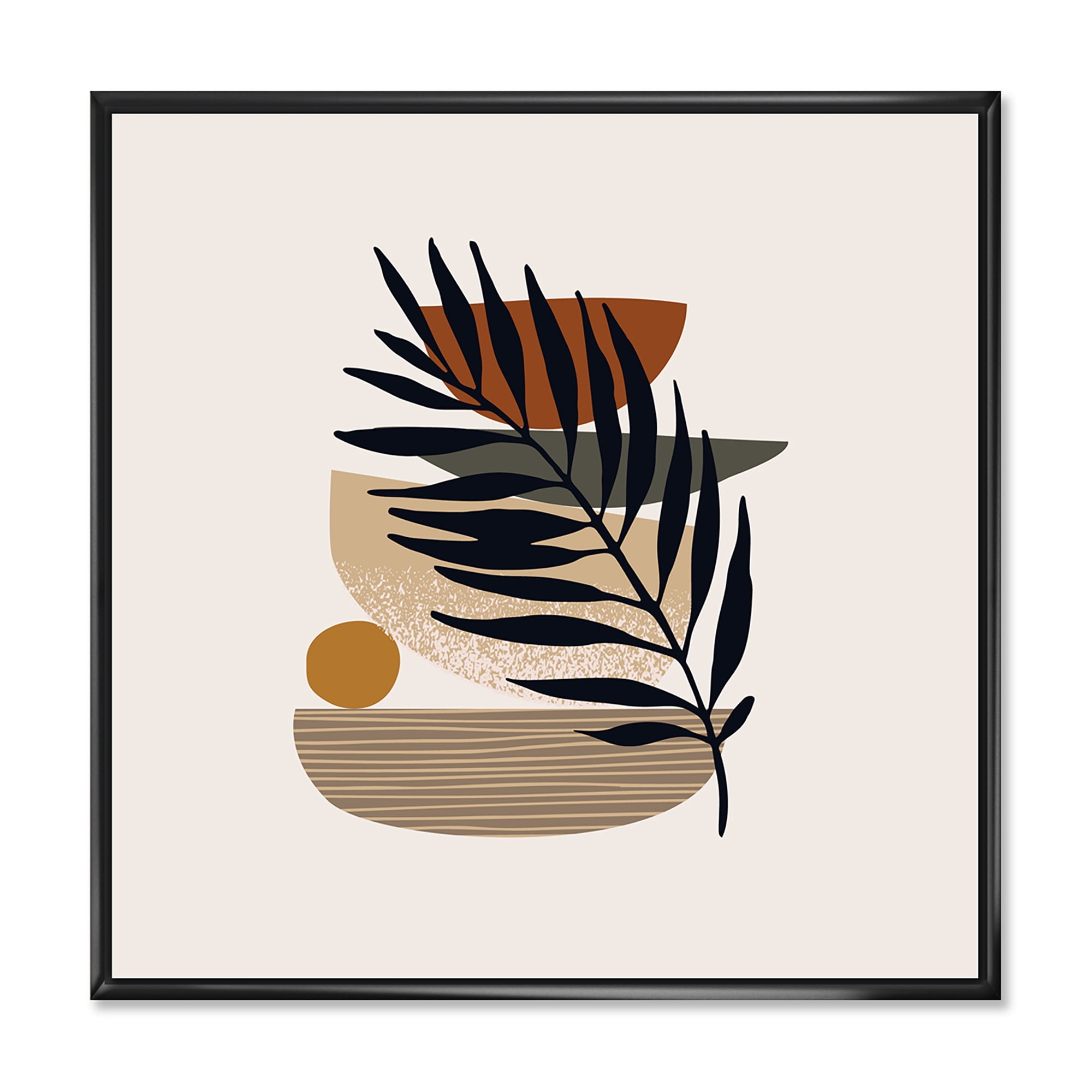 Designart 'Shapes and Tropical Leaf Silhouettes IV' Modern Framed Canvas Wall Art Print