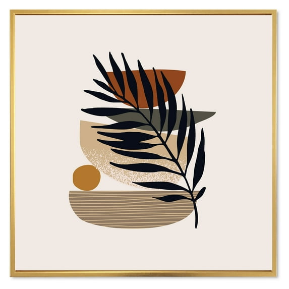 Designart 'Shapes and Tropical Leaf Silhouettes IV' Modern Framed Canvas Wall Art Print
