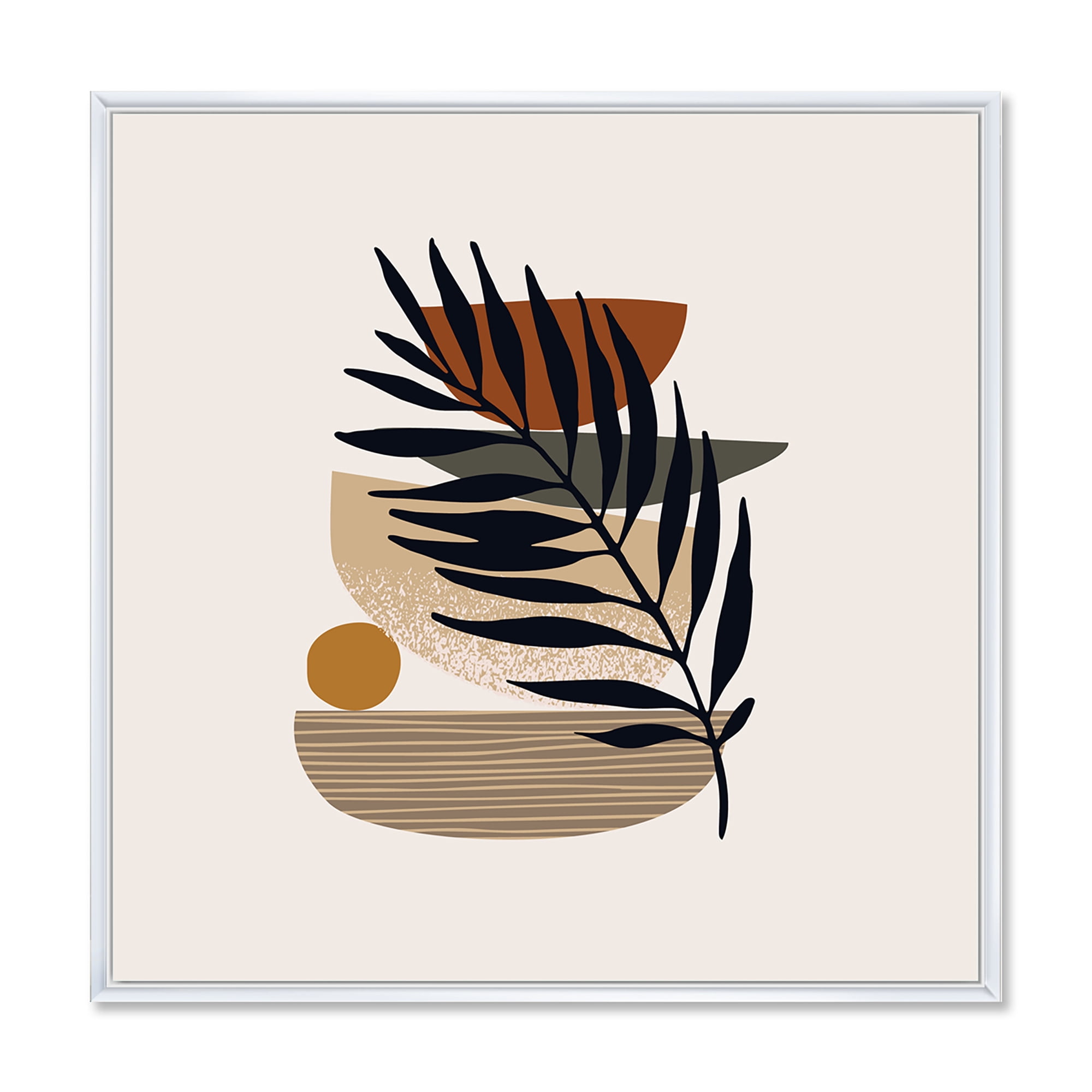 Designart 'Shapes and Tropical Leaf Silhouettes IV' Modern Framed Canvas Wall Art Print