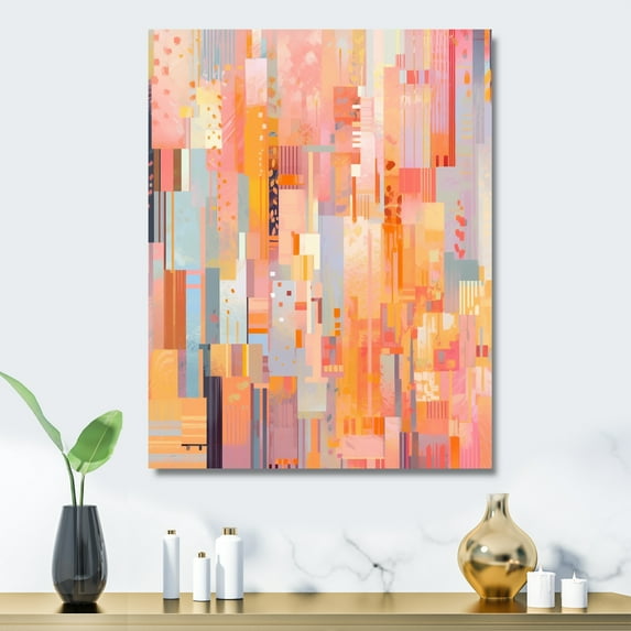 Designart "Shattered Realities Pink Orange Harmony" Cubism Metal Wall Art Prints