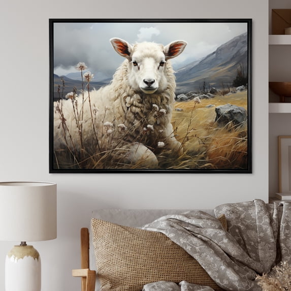 Designart "Sheep Charm Of Silence II" Animals Floater Framed Canvas Print