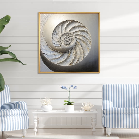 Designart "Shellfish With A Silver Swirl I" Nautilus Floater Framed Canvas Prints