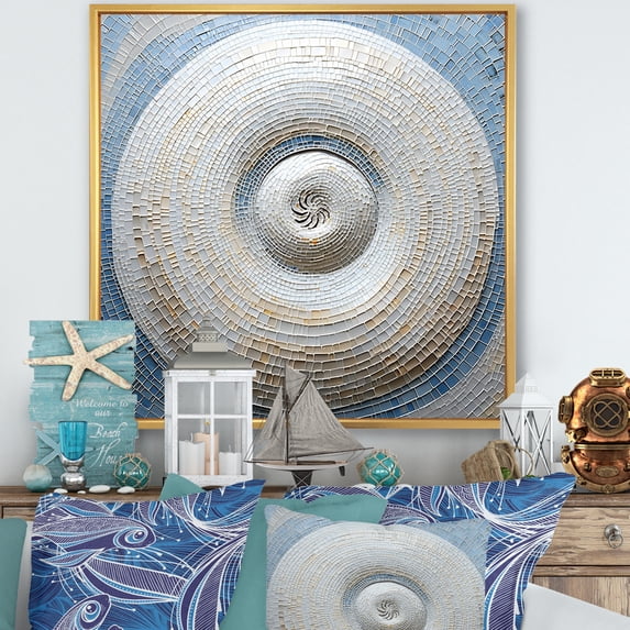 Designart "Shellfish With A Silver Swirl" Nautilus Floater Framed Canvas Wall Art