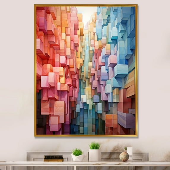 Designart "Shifting Perspectives Opt Art wall decor I" Abstract Floater Framed Wall Art Print