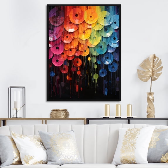 Designart "Shimmering Beats Compact Discs wall art II" Entertainment Floater Framed Canvas Art Print