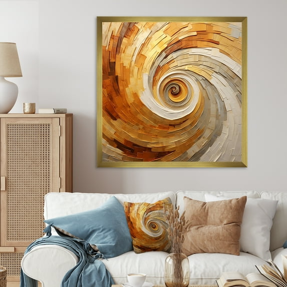 Designart "Shimmering Beige Pottery Circles I" Abstract Spirals Picture Framed Wall Art Living Room