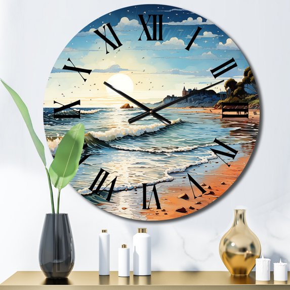 Designart "Shimmering Sands by the Beach III" Nautical & Beach Oversized Wall Clock