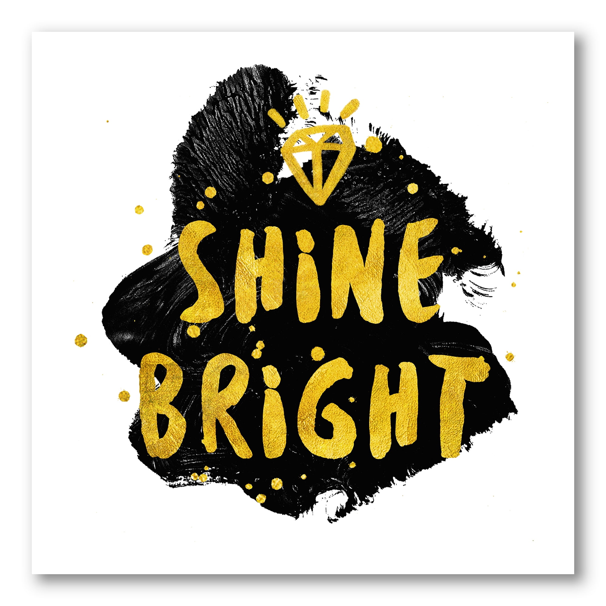 Designart ' Shine Bright Quote on Black ' Glam Canvas Wall Art Print
