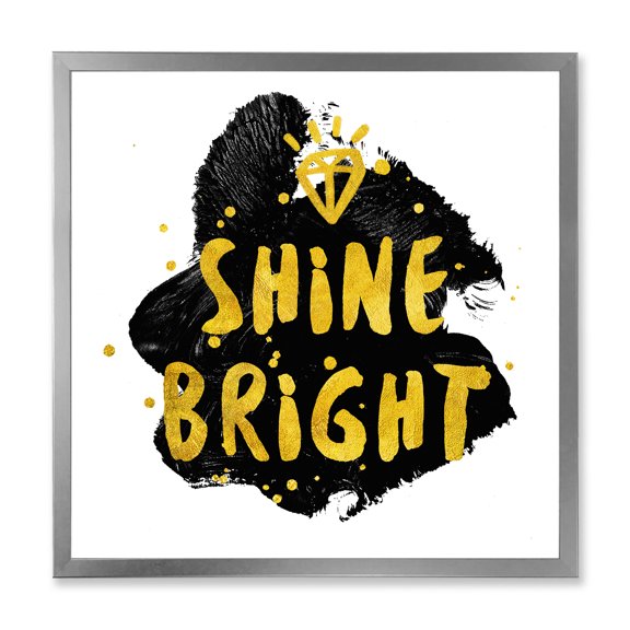 Designart 'Shine Bright Quote on Black' Glam Framed Art Print