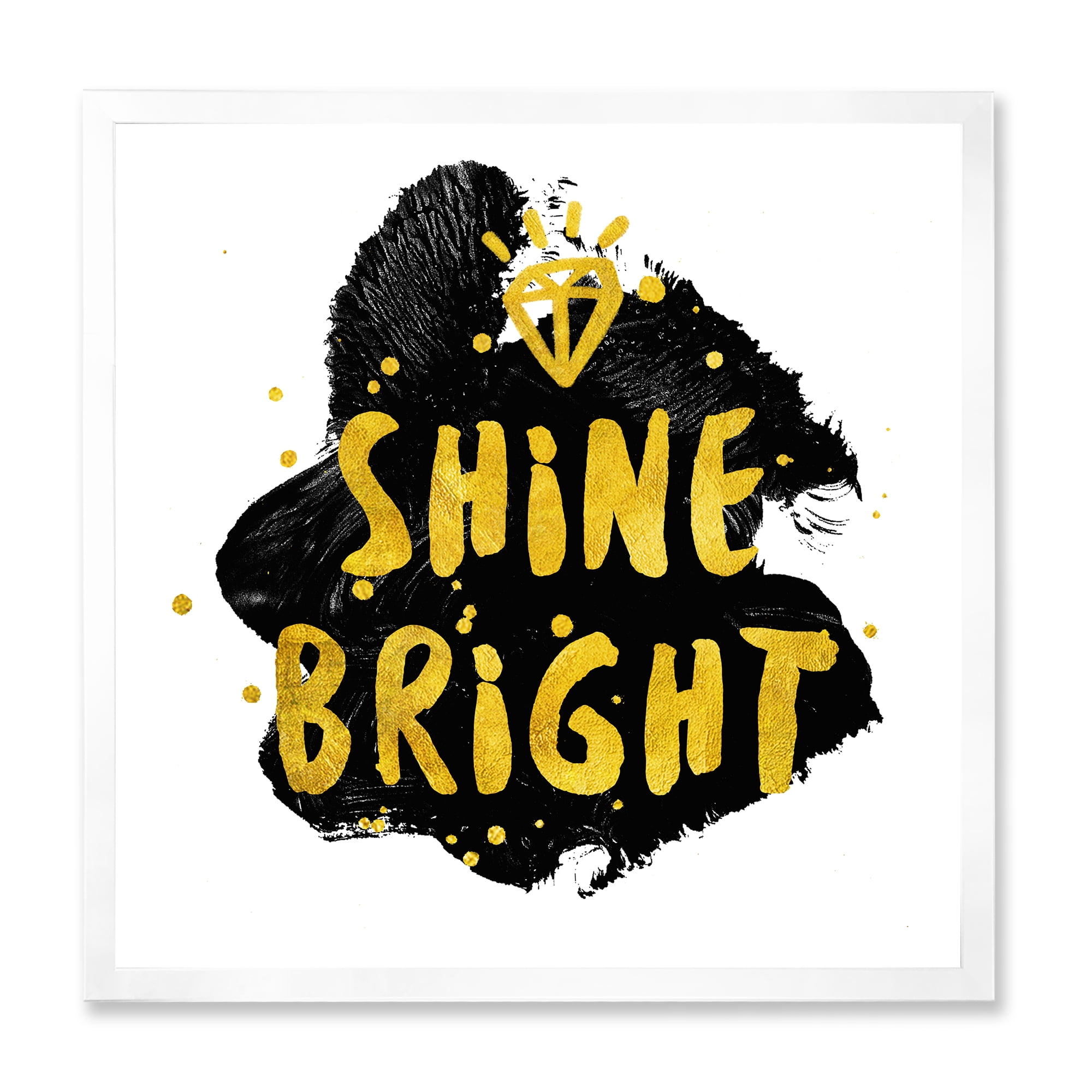 Designart 'Shine Bright Quote on Black' Glam Framed Art Print