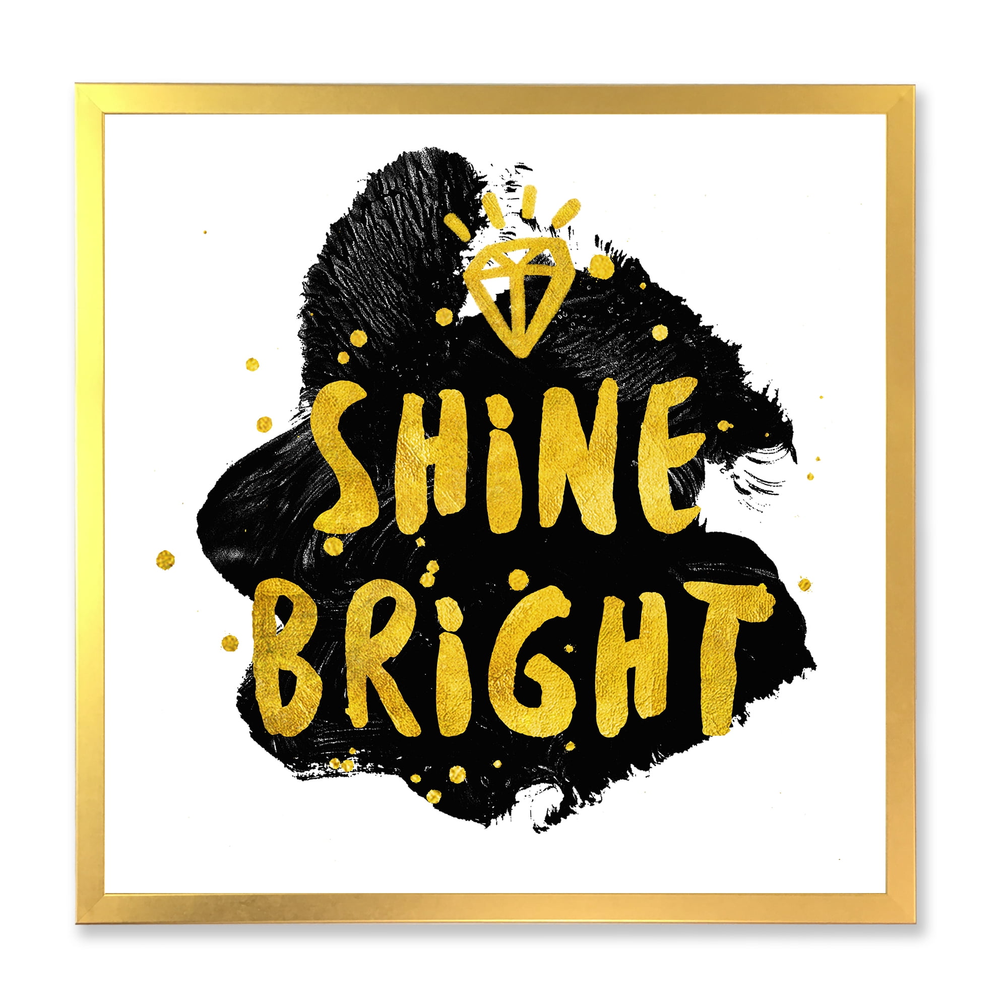 Designart 'Shine Bright Quote on Black' Glam Framed Art Print