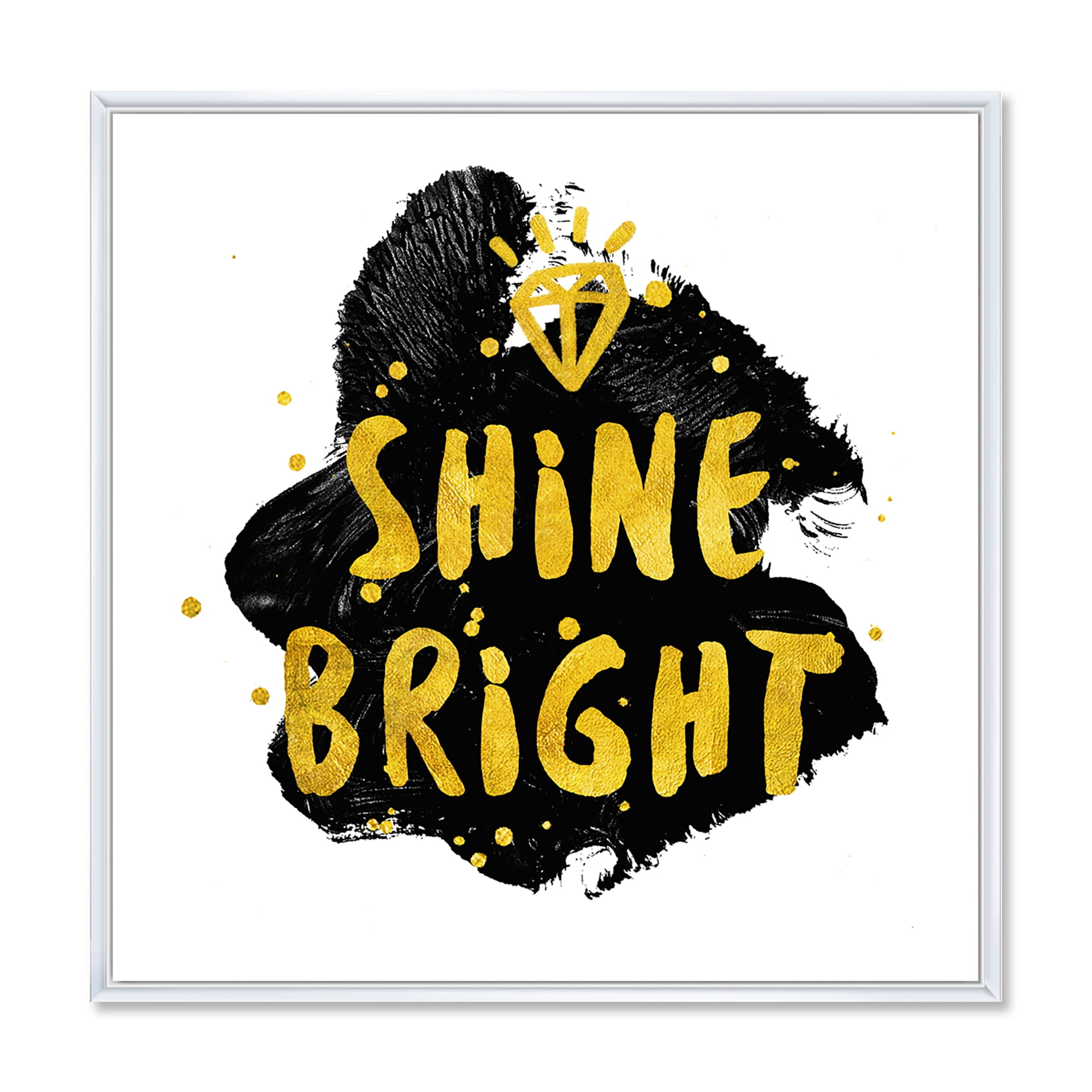 Designart 'Shine Bright Quote on Black' Glam Framed Canvas Wall Art Print