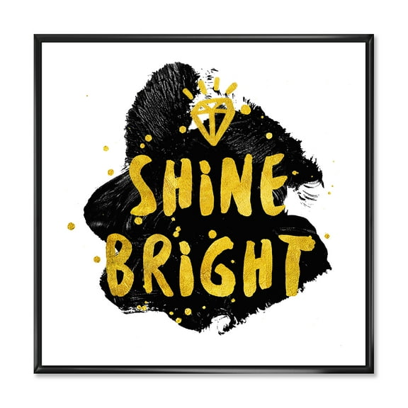 Designart 'Shine Bright Quote on Black' Glam Framed Canvas Wall Art Print