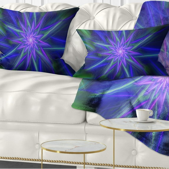 Designart Shining Blue Exotic Fractal Flower - Floral Throw Pillow - 12x20