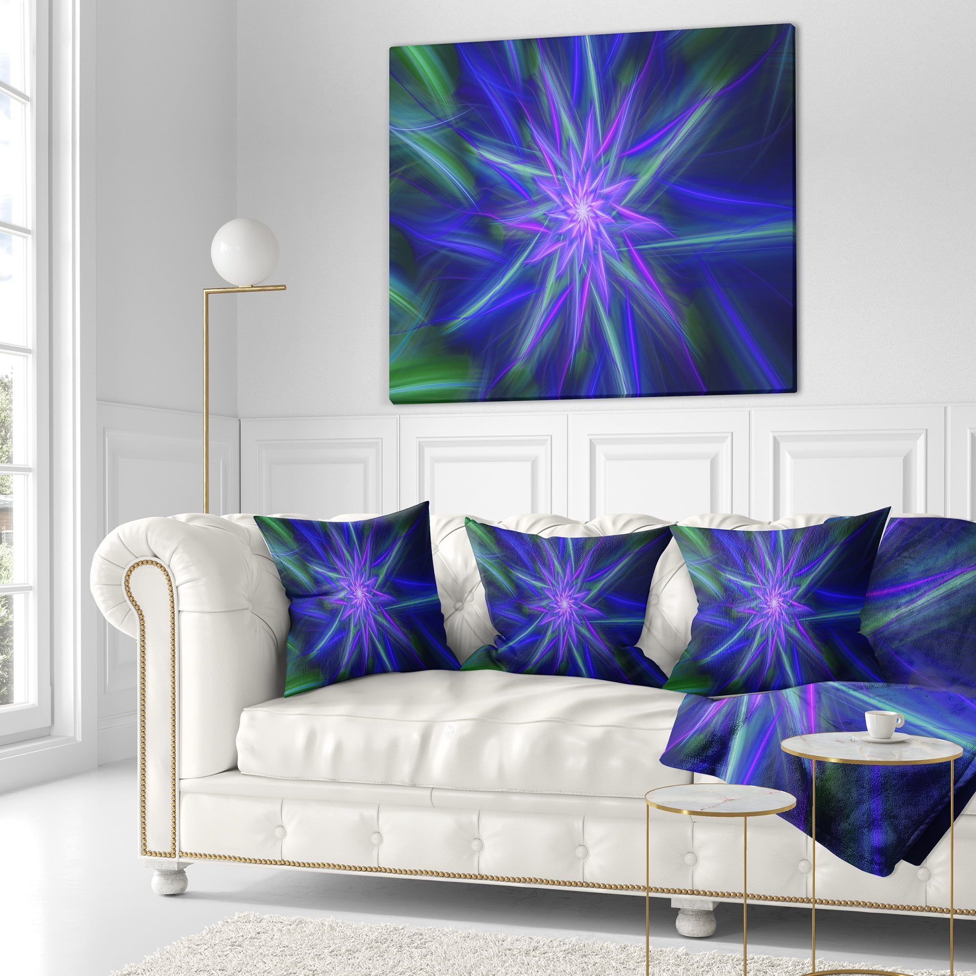 Designart Shining Blue Exotic Fractal Flower - Floral Throw Pillow - 16x16