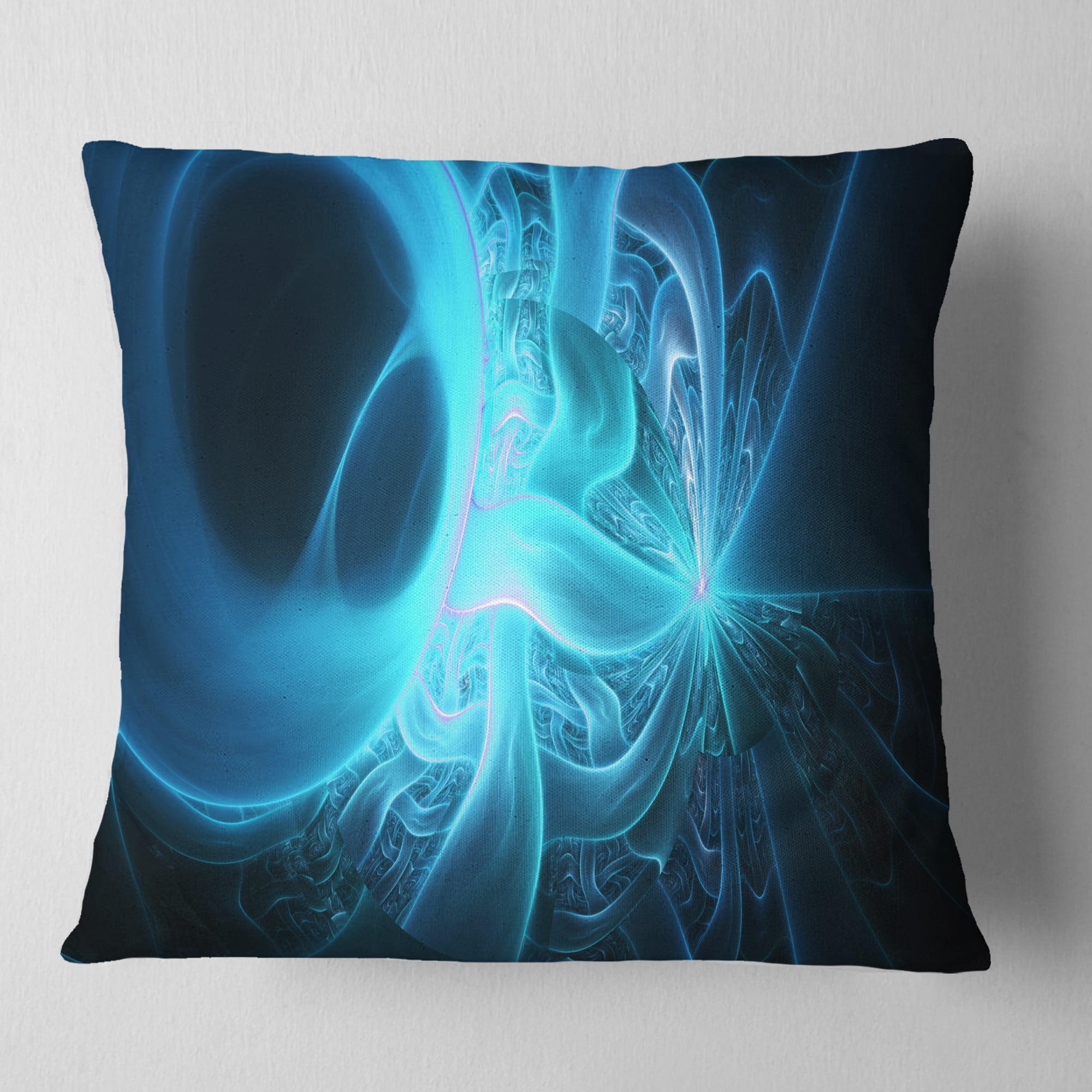 Designart Shining Bright Blue on Black - Abstract Throw Pillow - 18x18