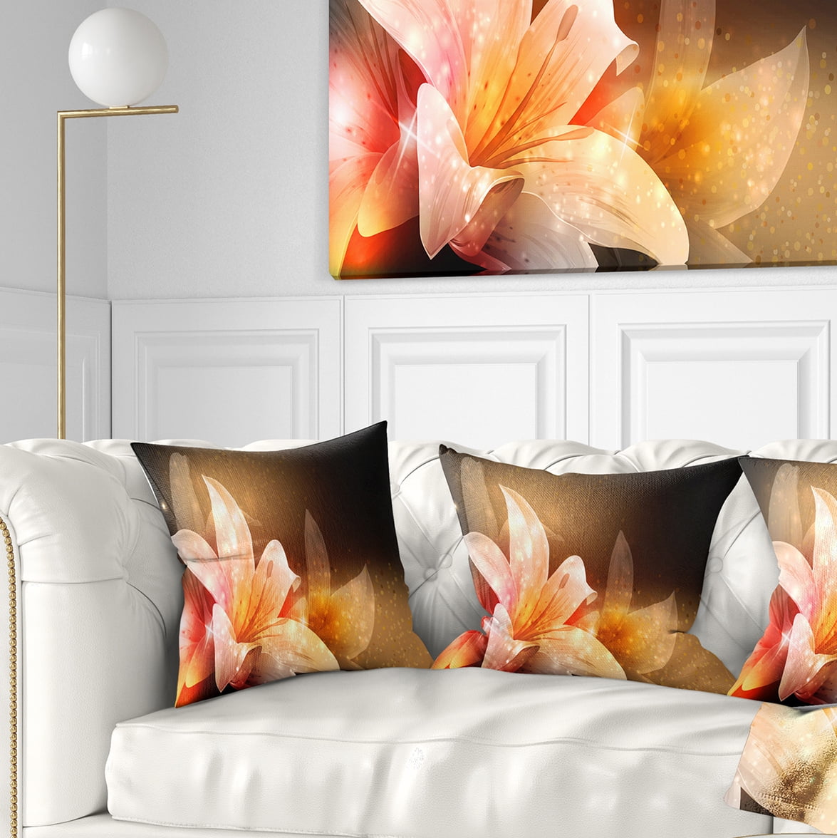 Designart Shining Brown Fractal Flower - Floral Throw Pillow - 18x18