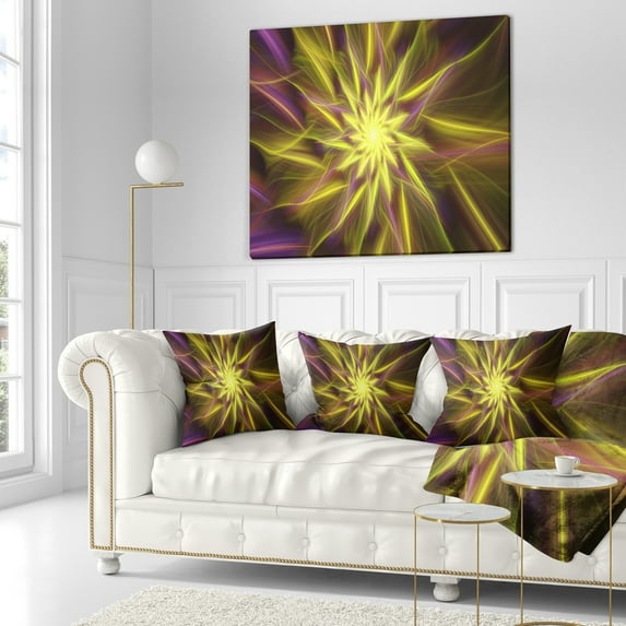 Designart Shining Golden Exotic Fractal Flower - Floral Throw Pillow - 16x16