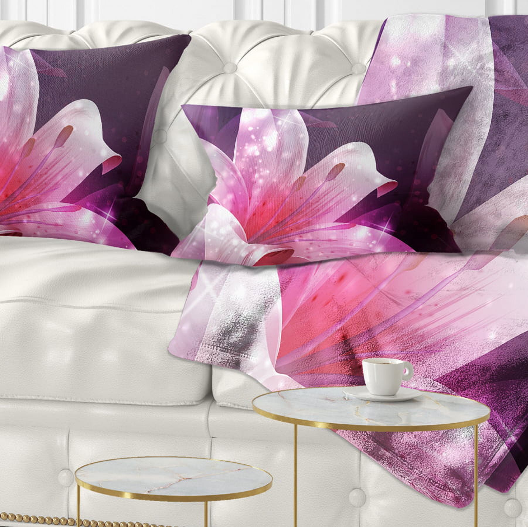 Designart Shining Pink Fractal Flower - Floral Throw Pillow - 12x20