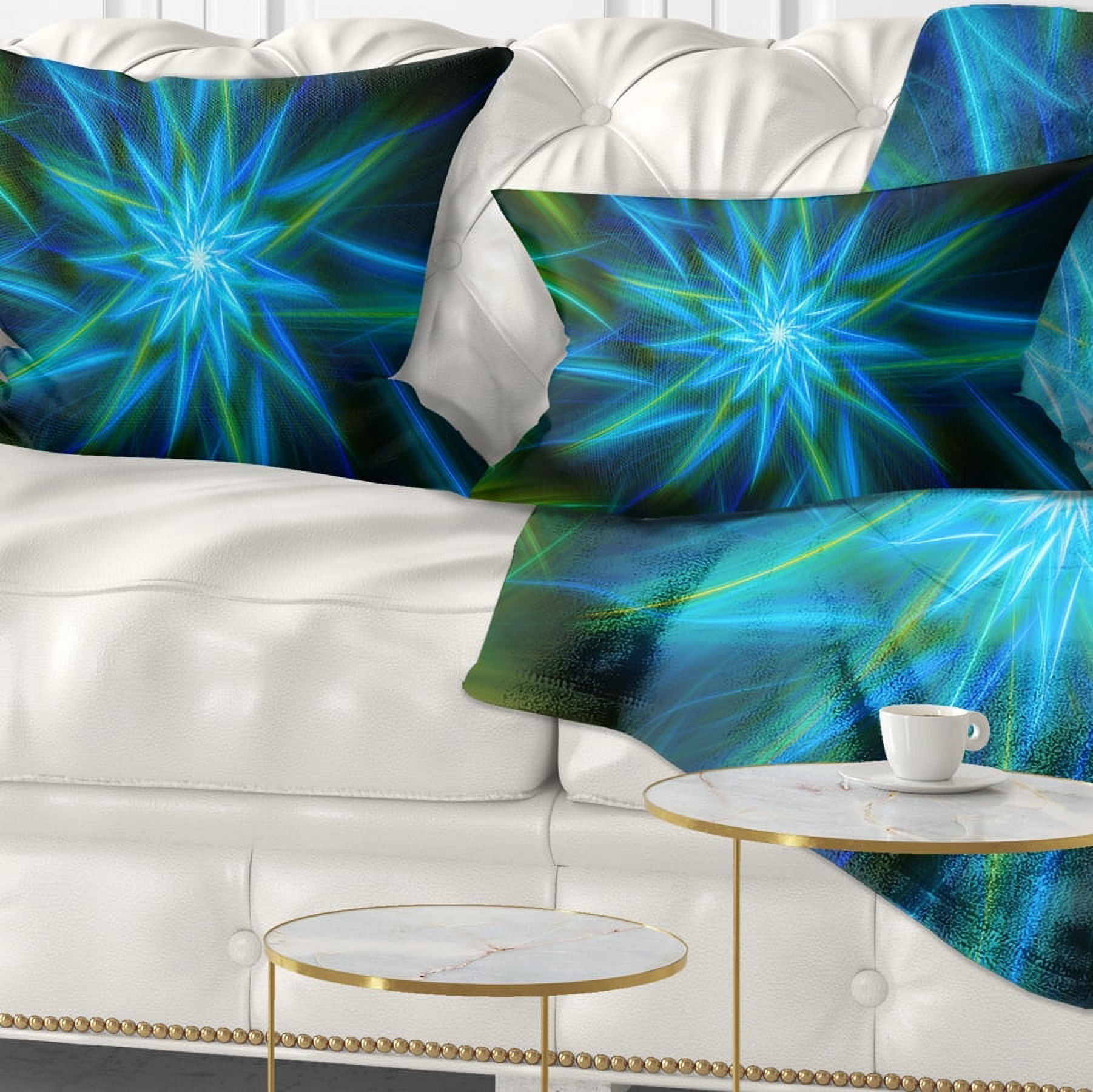 Designart Shining Turquoise Exotic Flower - Floral Throw Pillow - 12x20