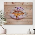 thumbnail image 1 of Designart 'Shining Woman Lips Covered With Rhinestones and Smudges' Modern Print on Natural Pine Wood, 1 of 5
