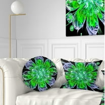 Designart Shiny Green Purple Fractal Flower on Black - Floral Throw Pillow - 12x20