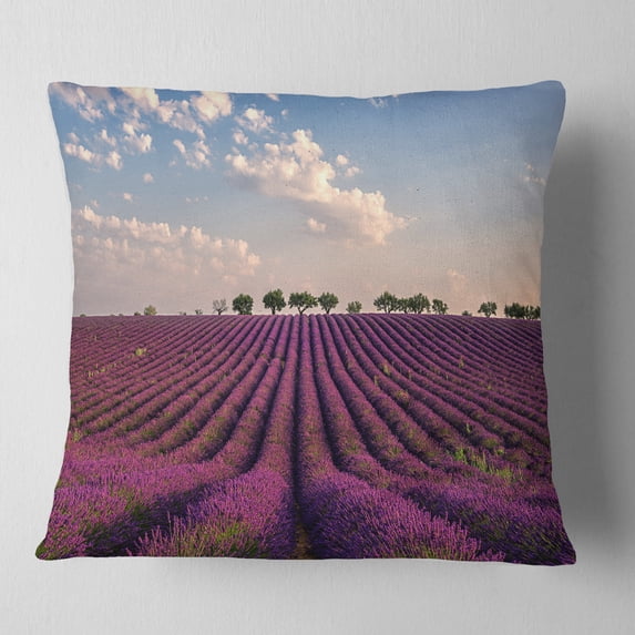 Designart Shiny Lavender Field in Provence - Landscape Printed Throw Pillow - 18x18