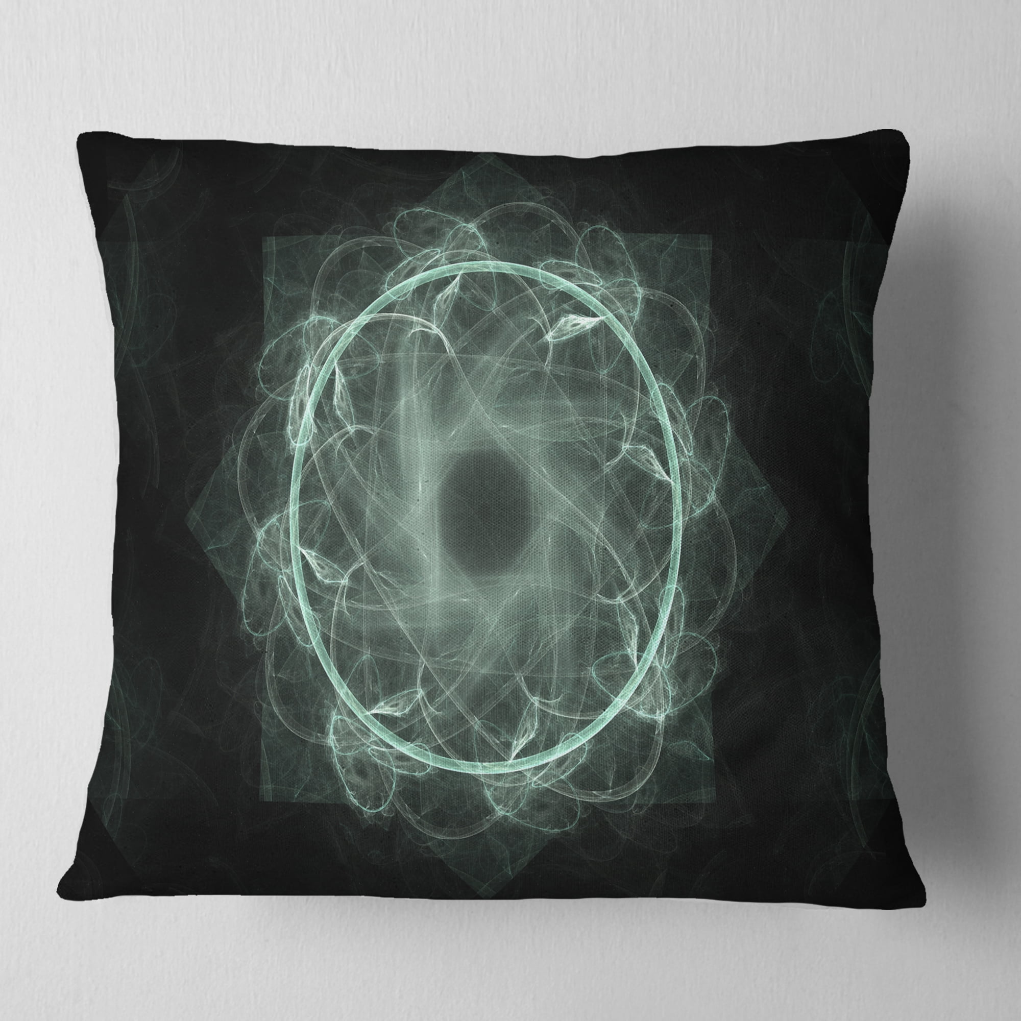 Designart Shiny Light Blue Radial Fractal Flower Art - Floral Throw Pillow - 16x16