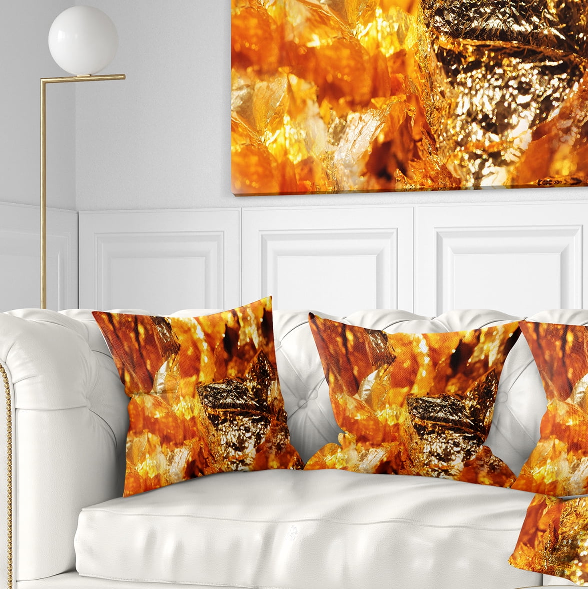 Designart Shiny Orange Gold Foil - Contemporary Throw Pillow - 16x16