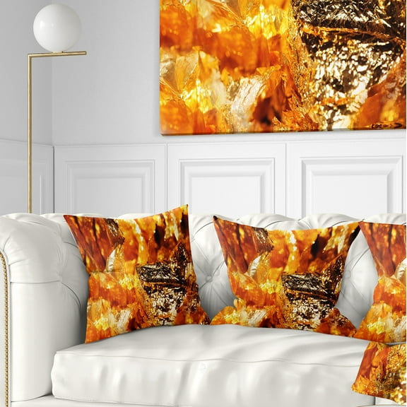 Designart Shiny Orange Gold Foil - Contemporary Throw Pillow - 16x16