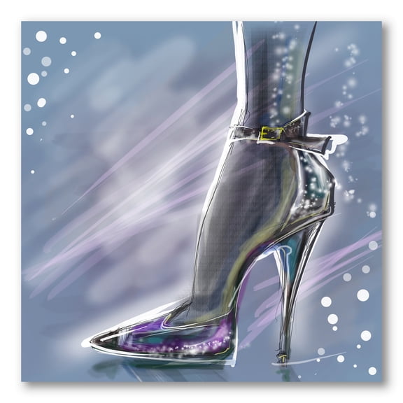 Designart ' Shiny Woman Shoe High Heeled Stiletto With Glitter ' Modern Canvas Wall Art Print