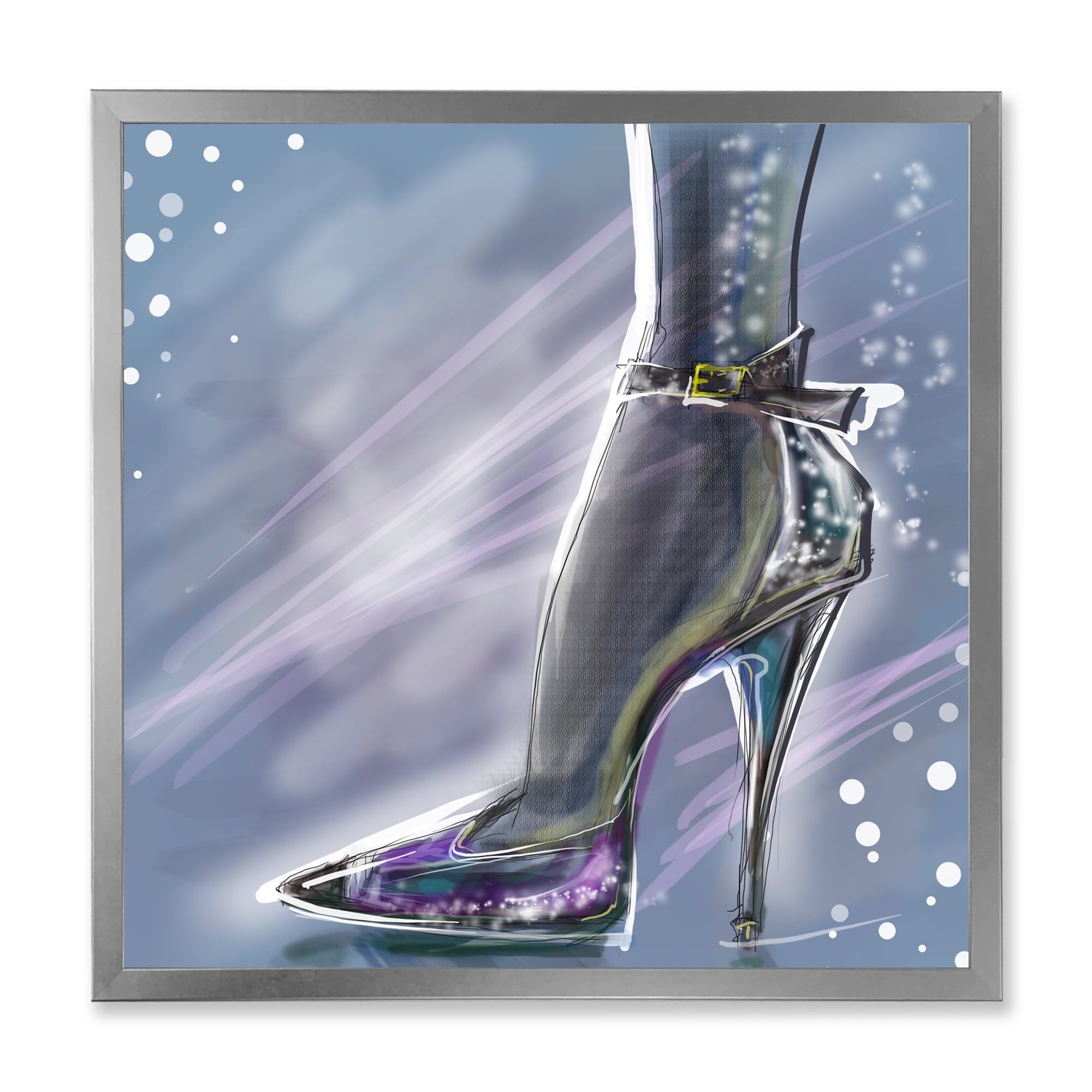Designart 'Shiny Woman Shoe High Heeled Stiletto With Glitter' Modern Framed Art Print