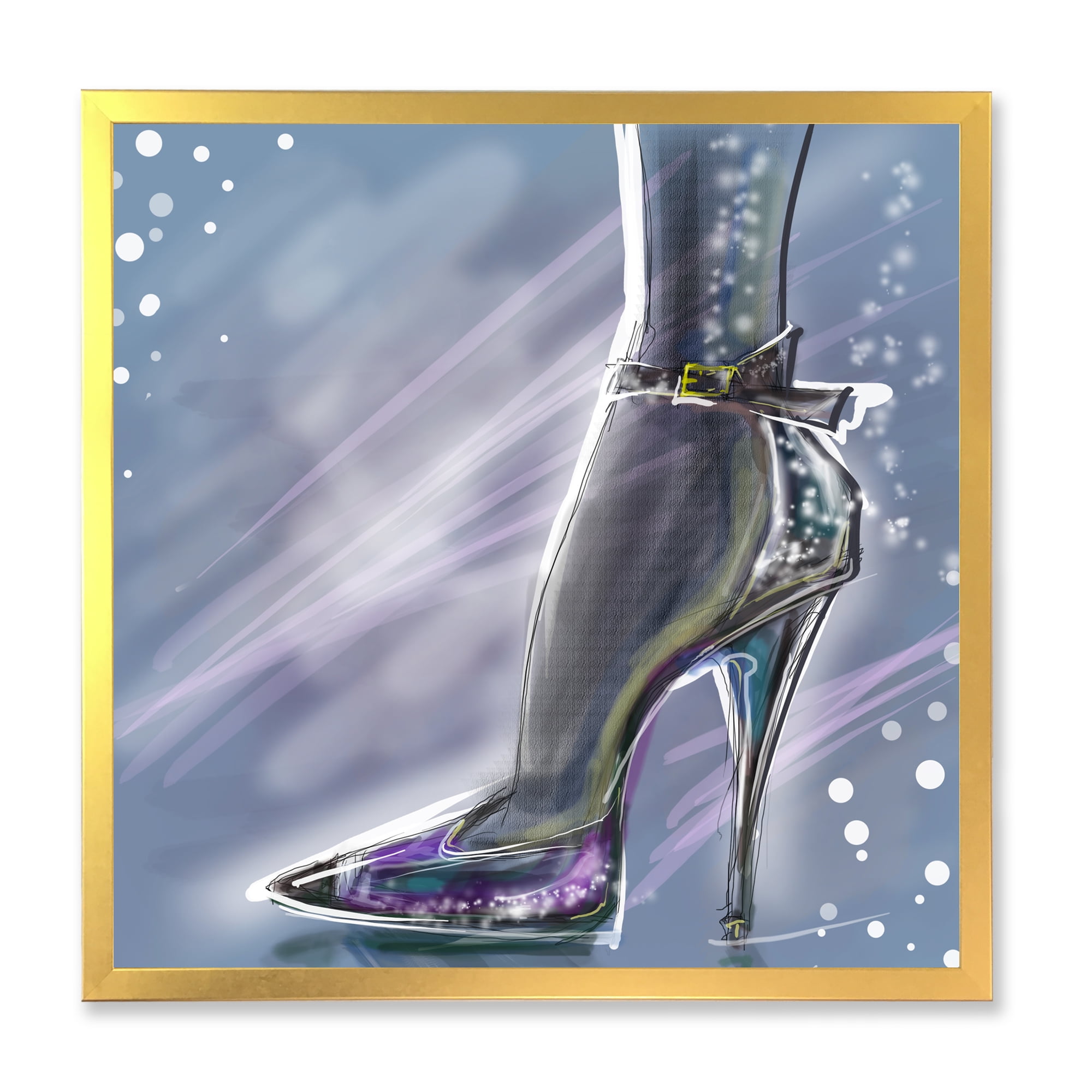 Designart 'Shiny Woman Shoe High Heeled Stiletto With Glitter' Modern Framed Art Print