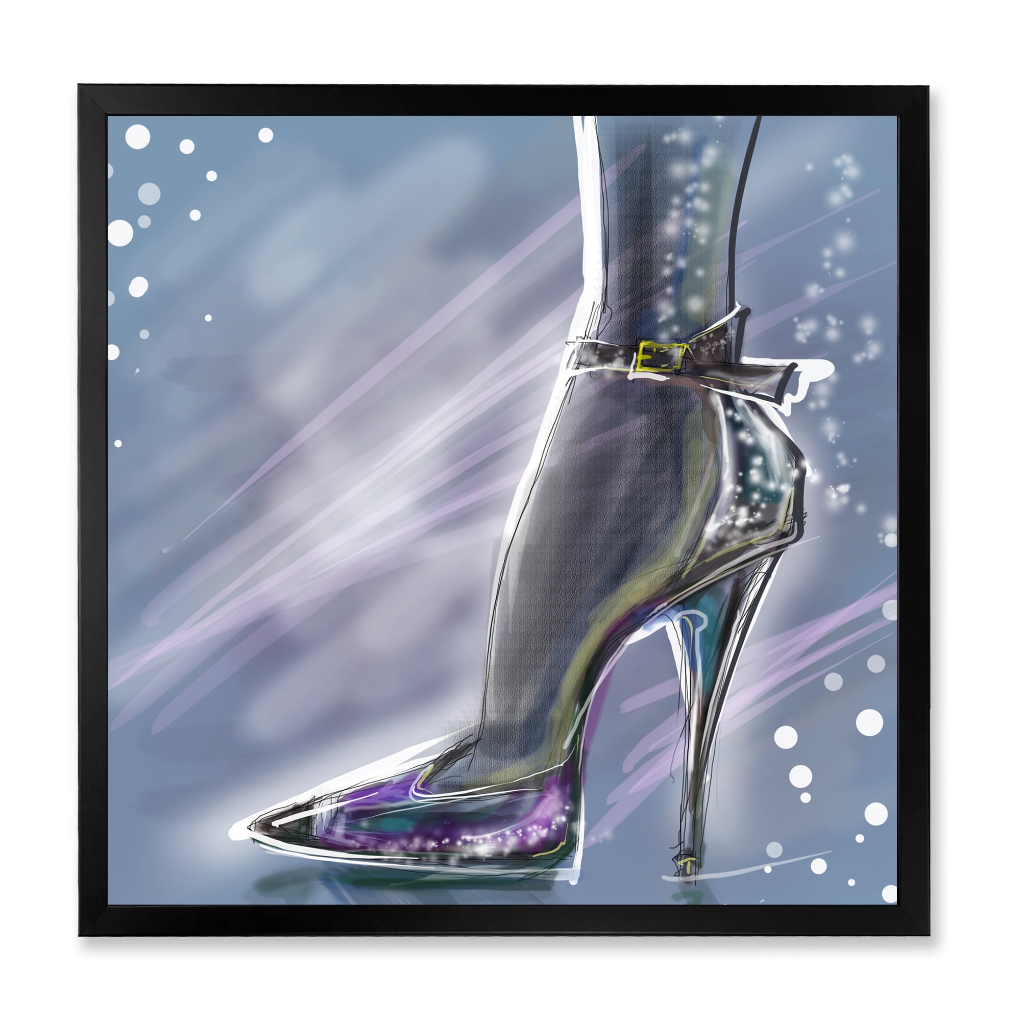 Designart 'Shiny Woman Shoe High Heeled Stiletto With Glitter' Modern Framed Art Print