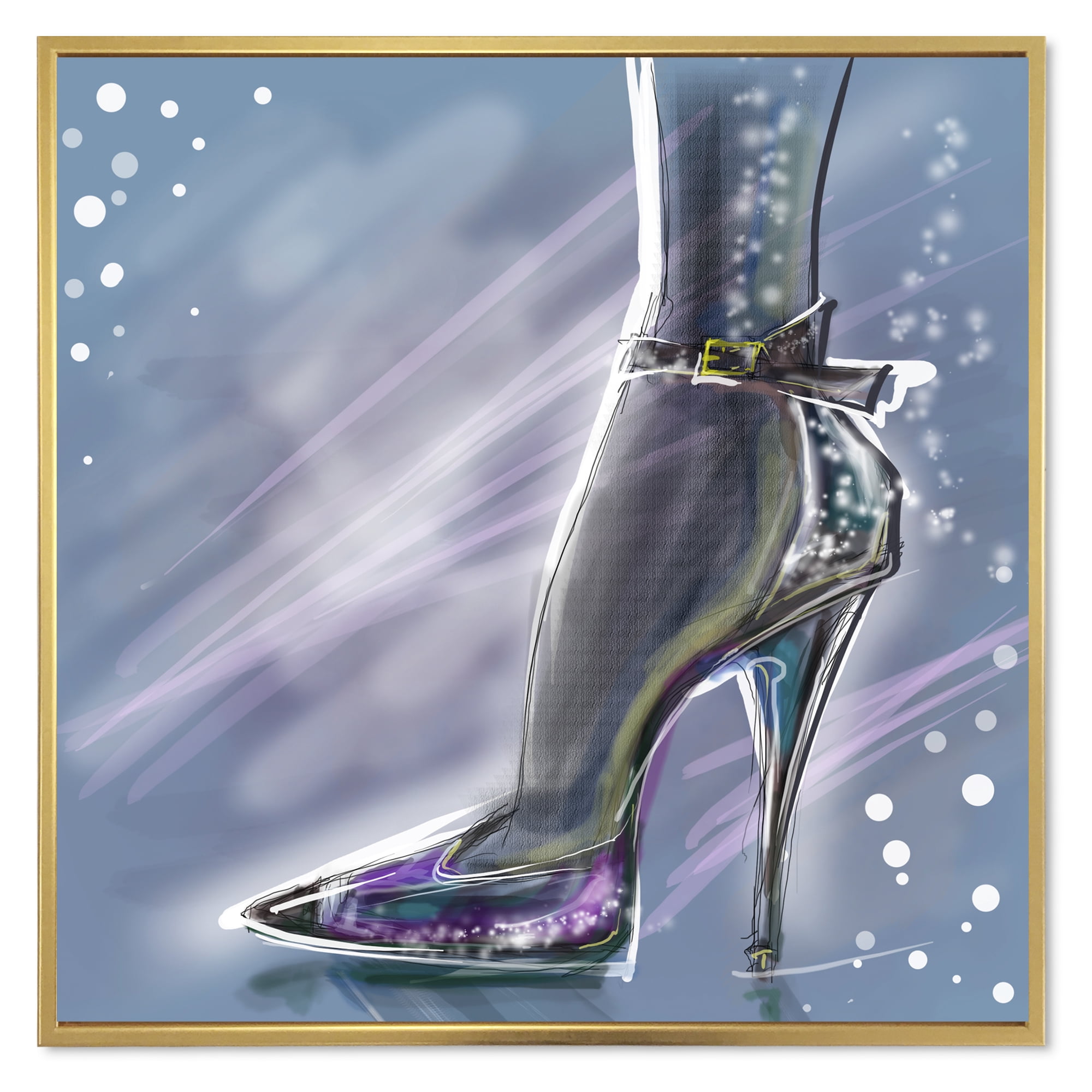 Designart 'Shiny Woman Shoe High Heeled Stiletto With Glitter' Modern Framed Canvas Wall Art Print