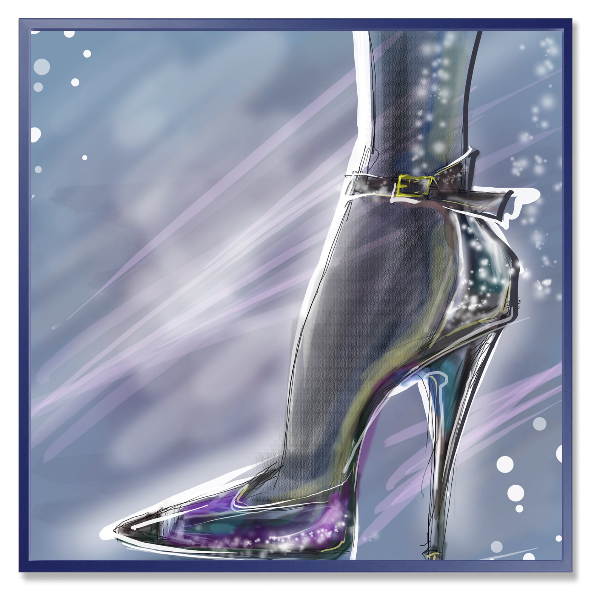 Designart 'Shiny Woman Shoe High Heeled Stiletto With Glitter' Modern Framed Canvas Wall Art Print
