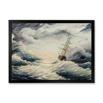 Designart 'Ship Struggles With The Sea Storm' Nautical & Coastal Framed Art Print