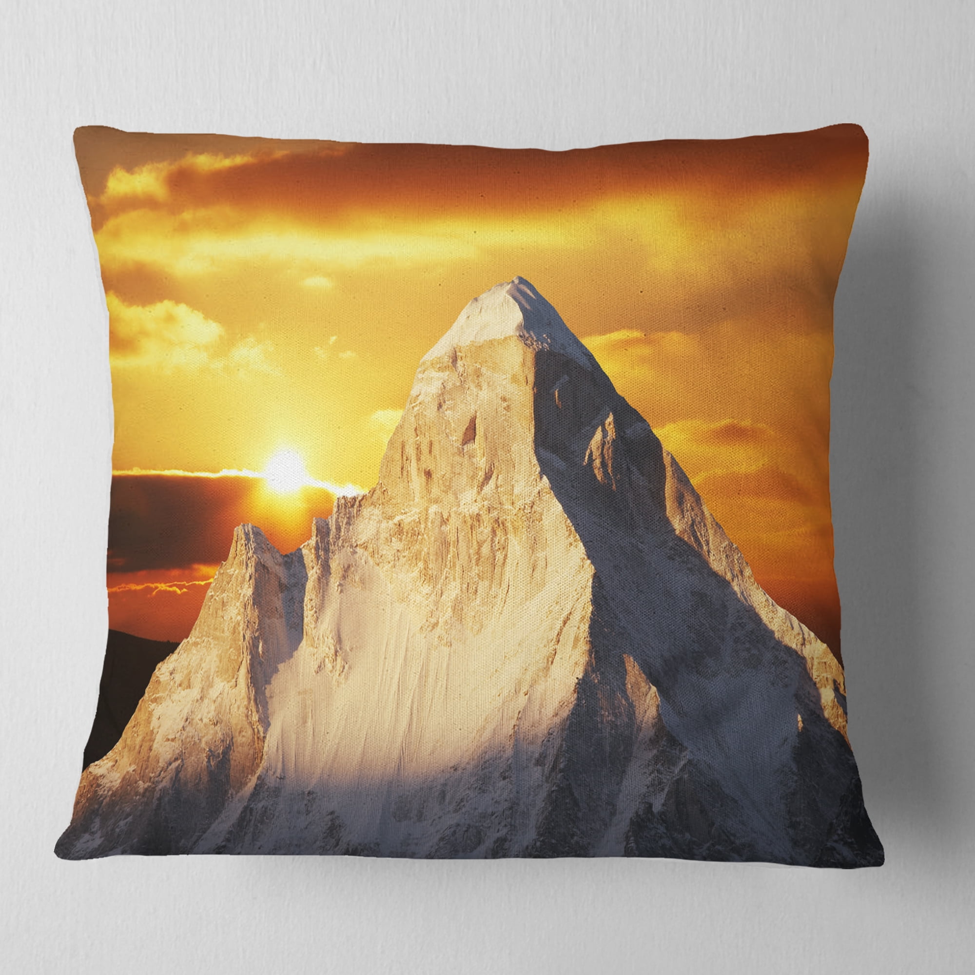 Designart Shivling Garhwal Himalaya At Sunset - Landscape Printed Throw Pillow - 16x16