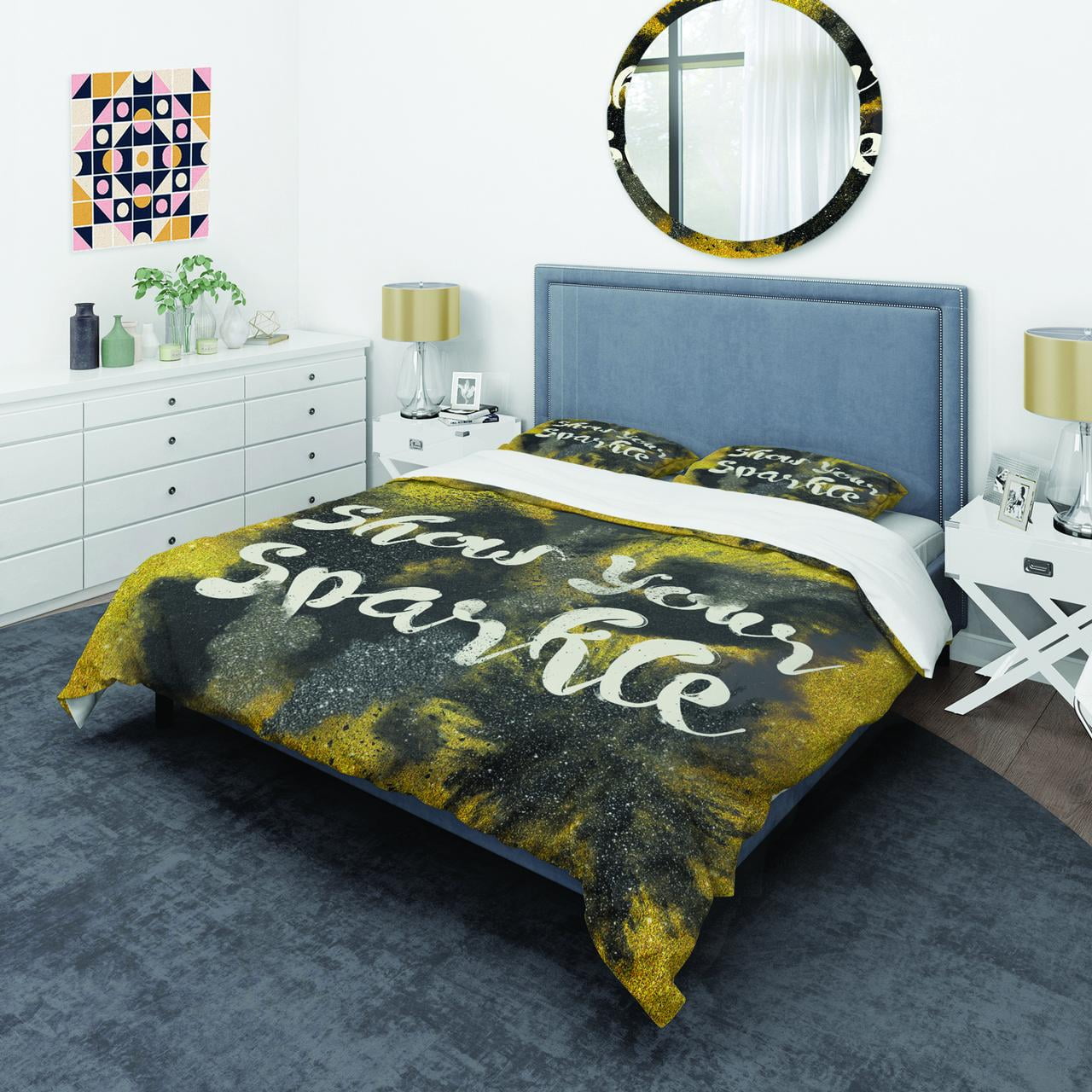 Designart 'Show Your Sparkle Quote Black on Gold' Glam Duvet Cover Set