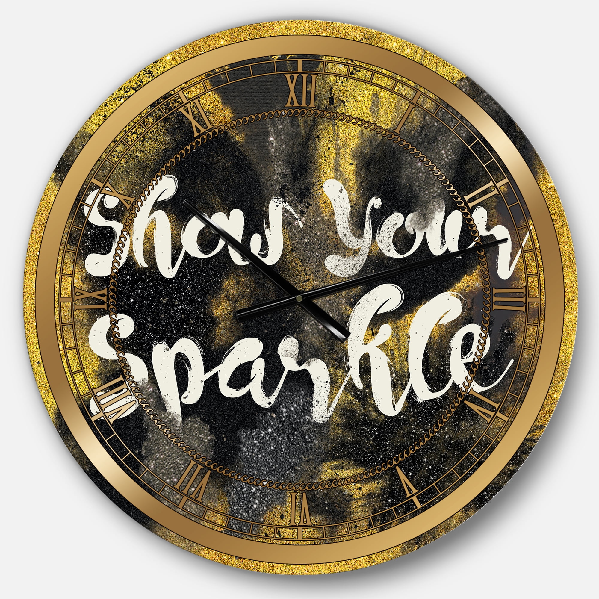 Designart 'Show Your Sparkle Quote Black on Gold' Glam wall clock