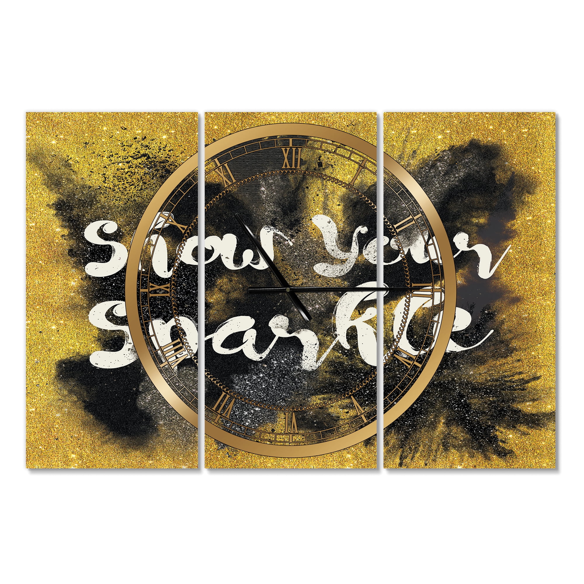 Designart 'Show Your Sparkle Quote Black on Gold' Traditional Wall Clock