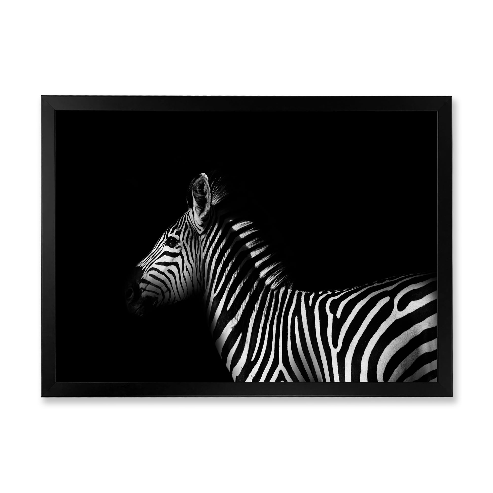 Designart 'Sideview Of Zebra In White and Black' Farmhouse Framed Art Print